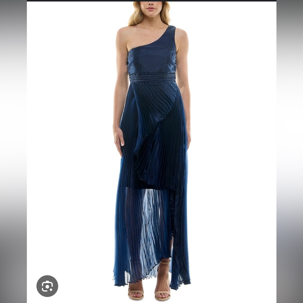Taylor Pleated Organza Gown Navy